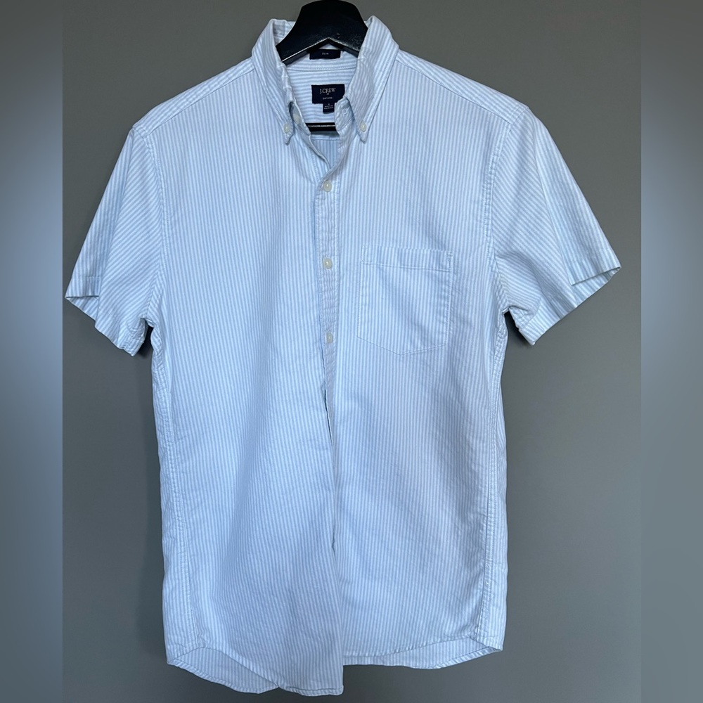 Men's Classic Short Sleeve Slim Fit Striped Oxford Cotton Shirt, S